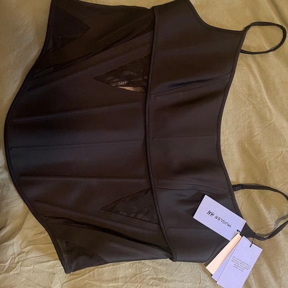 Mugler x H&M Mesh-paneled Corset Top Black - Picture 2 of 4